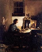 Paye, Richard Morton Self-Portrait While Engraving oil painting on canvas
